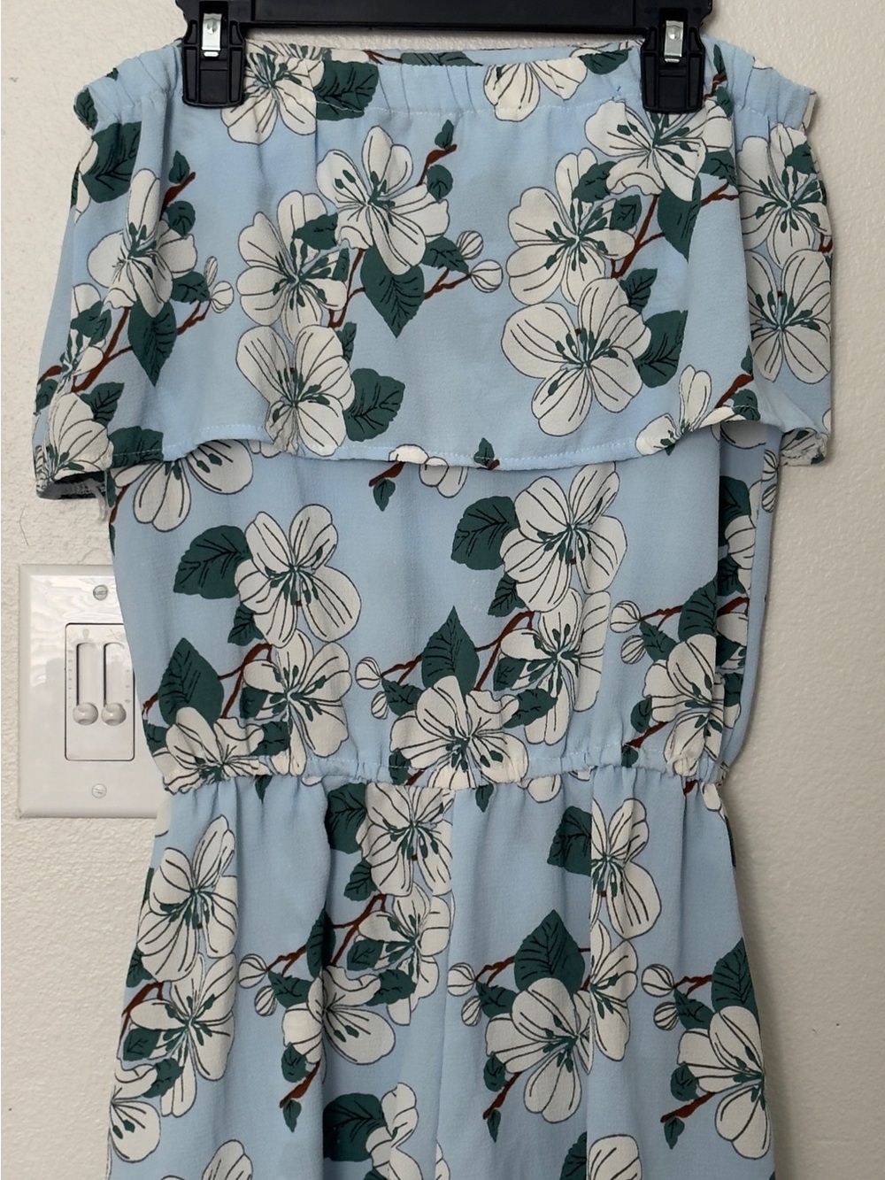 Light Blue Floral Sundress with White & Green Blooms